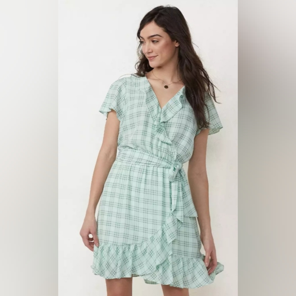 Lauren Conrad Mint Green Plaid Ruffle Dress XS ❤️❤️